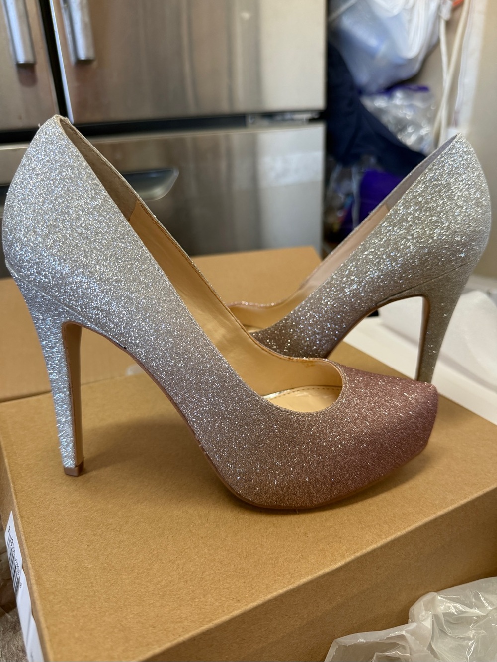 Jessica Simpson Silver and Rose Gold Glitter Stiletto Pumps